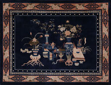 Navy Blue Pictorial Art Deco Chinese Rug 5x7 Wool Hand-knotted Dining Room Rug picture