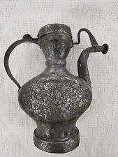 Middle Eastern Antique Copper Metal Teapot Ewer Pitcher Turkish Tatar Engraved picture