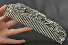 Chinese Old Decoration Collectibles Handwork Tibet Silver Carving Dragon Comb mk picture