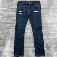 Guess Jeans Size 34 Mens Slim Tapered Mid Rise Moto Zipper Blue Denim picture