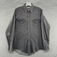 Vintage Wrangler Shirt Mens 15.5 34 Gray Plaid X Long Tails Denim Brushpopper picture