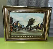 VTG Spanish Town Square Small Oil Painting Framed Spain 2000 Millennium Piece picture