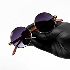 Vintage Woodgrain Circle Purple Smoke Gradient Tint Round Hip Hop Sunglasses picture