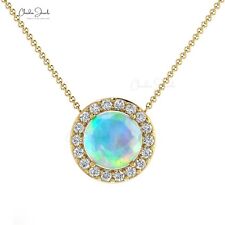 0.75 TCW Ethiopian Opal Solitaire Chain Necklace 14k Gold Diamond Halo Necklace picture