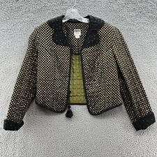 VTG 80s Jeanne Marc Jacket Womens M Black Gold Check Quilted Bolero Art Coat picture