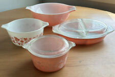 Set of Vintage Pyrex Gooseberry Pink White Cinderella Nesting Bowls and Dish picture