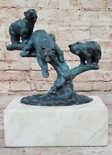 Hot Cast Real Bronze: Bear Family on Tree Stump Sculpture by Lost Wax Method NR picture