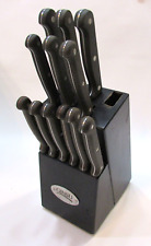 Vintage 1990's Set 12 Ginsu Knives w Black Handles w Knife Block Sharp Undamaged picture