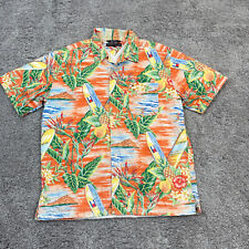 VINTAGE 50s 60s Style Hawaiian Cabana Terry Cloth Lined Beach Towel Shirt Large picture