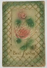 Antique 1915 Best Wishes Postcard W/ Embossed 💐Pink Roses💐  picture