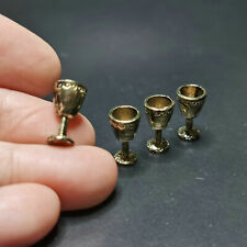 4PC Miniature Dollhouse 1:12 Scale Retro Metal Gold Wine Cups Doll Accessories picture