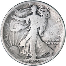 1916 D Walking Liberty Half Dollar 90% Silver VG Slightly Bent See Pics F923 picture