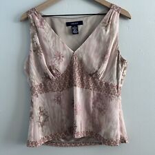 Y2K Pink Floral Top Size 10 Medium Jones Wear Mixed Pattern V Neck Chiffon picture