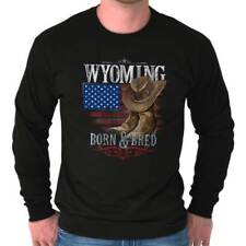 Wyoming Born Bred Rodeo Cowboy Western WY Long Sleeve Tshirt Tee for Men picture
