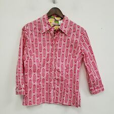 Tizzie Womens Button Up Top Size S Pink White Collar Cotton 3/4 Sleeve Geometric picture