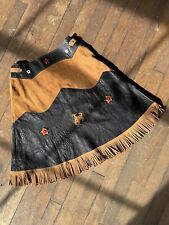 Vintage 1940s 50s Leather Western Cowgirl Fringe Skirt Rodeo Suede picture