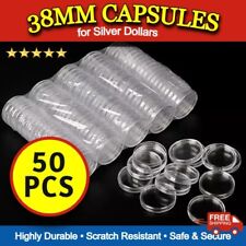 50 Direct Fit 38MM Airtight Holder Capsules for MORGAN PEACE IKE SILVER DOLLARS picture