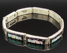 925 Silver - Vintage Fire Opal & Black Onyx Mosaic Scenery Bracelet - BT9526 picture