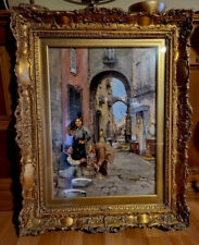 Antique Original oil painting Gold ornate frame Signed Italian Artist Rare Piece picture