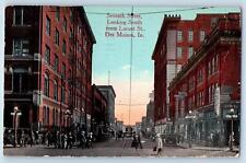 1915 Seventh St. Looking South Downtown Trolley Crowd Des Moines Iowa Postcard picture