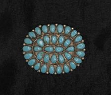Vintage Old Pawn Navajo/Zuni Sterling 35 Stone Petite Point Turquoise Oval Pin picture