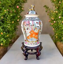 Antique Famille Rose Chinese Temple Jar Vase Stand Qianlong Mark Hand Painted picture