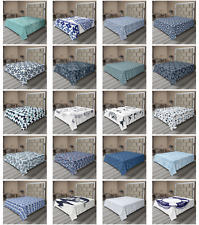 Ambesonne Blue and White Flat Sheet Top Sheet Decorative Bedding 6 Sizes picture