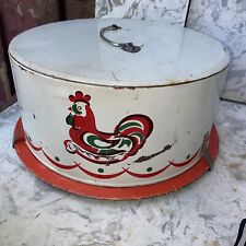 Vintage DECOWARE Red & Cream Metal Tin ROOSTER Cake RARE picture