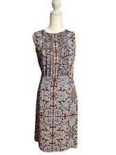 TORY BURCH 100% SILK BROWN AND BLUE SLEEVELESS DRESS SIZE 6 picture
