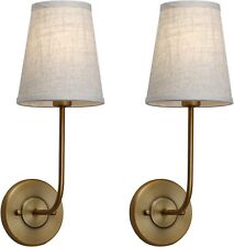 Set of 2 Vintage Wall Sconces Linen Fabric Shade Bedroom Living Room Lighting picture