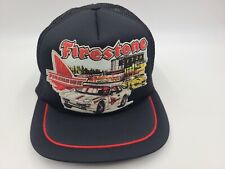 Vintage Firestone Firehawk Mesh Trucker Snapback Hat Cap Racing Tires Men Black picture