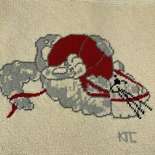Vintage Completed Cat Needlepoint Finished Tapestry Unframed Throw Pillow Cover picture
