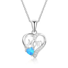 925 Silver Heart Pendant Necklace Opal Crystal Letter Mom Necklace for Women picture