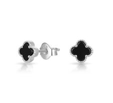 Solid Sterling Silver Cluster Leaf Earrings Black Onyx 925 Silver Earrings picture
