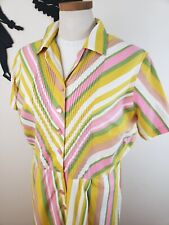 Vintage 1950s Plus Size VOLUP Pink Green Yellow Striped Dress 1960s 2X 3X Pinup  picture