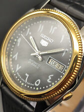 Vintage Seiko 5 Automatic Men's Wrist Watch Day Date 21 jewels Arabic Dial picture