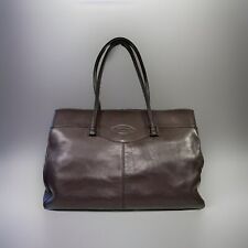 TOD'S Mocassino Brown Leather Tote Shoulder Bag Carryall Handbag Made in ITALY picture