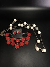 Ladies Designer Signed C Red Stones Necklaces Set picture