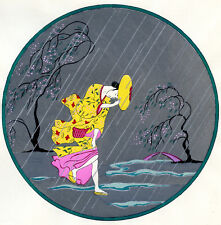 1930s French Pochoir Print Art Deco Japanese Motifs Storm Geisha Yellow Kimono M picture
