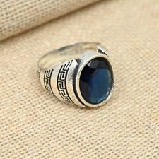 Indian Blue sapphire Ring Solid 925 Sterling Silver Men's Ring All Size R171 picture