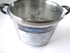 Tramontina 12 Quart Tri-Ply Base Stainless Steel Stock Pot W/Lid Cool Grip Handl picture