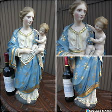 Antique 1800s Gorgeous terracotta Madonna child statue figurine rare picture