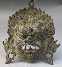 Chinese Tibetan Bronze Evil Spirits Mahakala Wrathful Deity Buddha Mask Statue picture