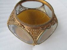 Antique/Vintage French Beveled Glass Gold Gilt Filigree Ormolu Jewelry Box picture