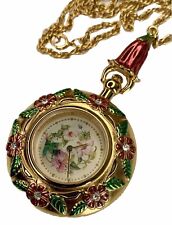THE FRANKLIN MINT Vintage Women’s Pendant Watch Hummingbird Floral Gold Chain picture