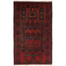 Vintage Oriental Tribal Handmade 4'9x3' Prayer Design Red Rug (152x93)cm w13551 picture