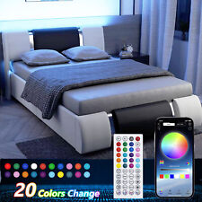 Deluxe Leather Upholstered Platform Bed Frame Queen Full Size with LED Headboard picture