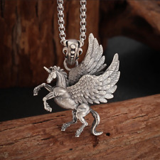 Jewelry Vintage Silver Color Pegasus Unicorn Mythical Pendant Horse Necklace picture