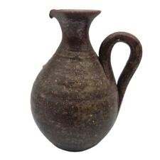 Vintage Primitive Stoneware Bud Vase Brown w/ Handle and Spout 5.5
