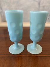 2 Coinspot Portieux Vallerysthal PV France Blue Opaline Coin Dot 6 3/4” Goblets picture